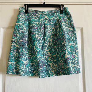 LOFT Linen Blend Paisley Print Pleated Mini Skirt Size 4